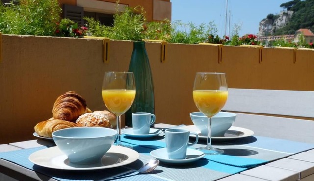 Chic studio with terrace and beautiful view of the port, 100m from the beach, parking available in Nice